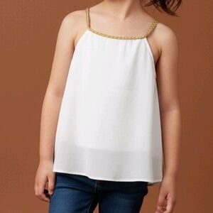 Girls SZ 2T & 4 White TOP w/ Gold Braided Neckline Sleeveless / NEW